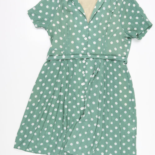 Joanie Women's Green Polka Dot Shirt Dress Size 16