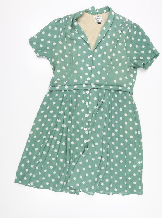 Joanie Women's Green Polka Dot Shirt Dress Size 16