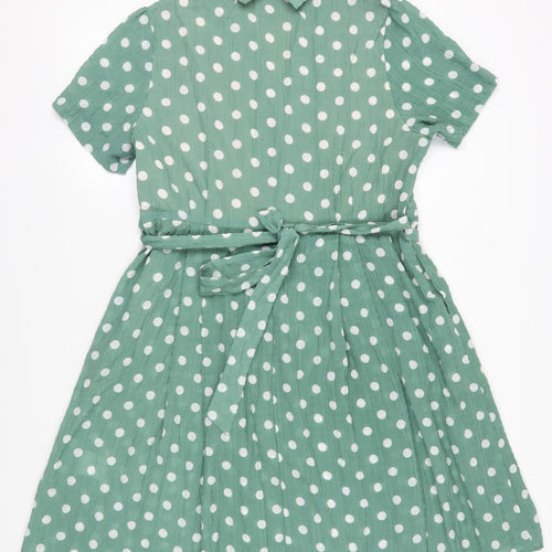Joanie Women's Green Polka Dot Shirt Dress Size 16