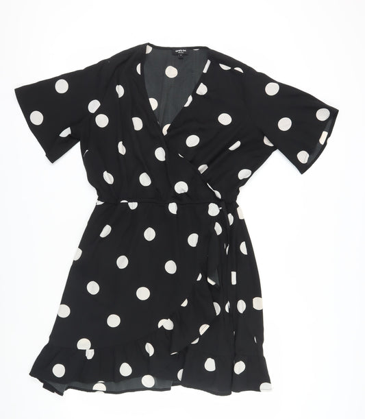 Simply Be Women's Black Polka Dot Wrap Dress Size 14