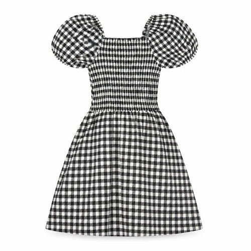 New Look Girls Black A-Line Check Dress, 10-11 Years, Puff Sleeves
