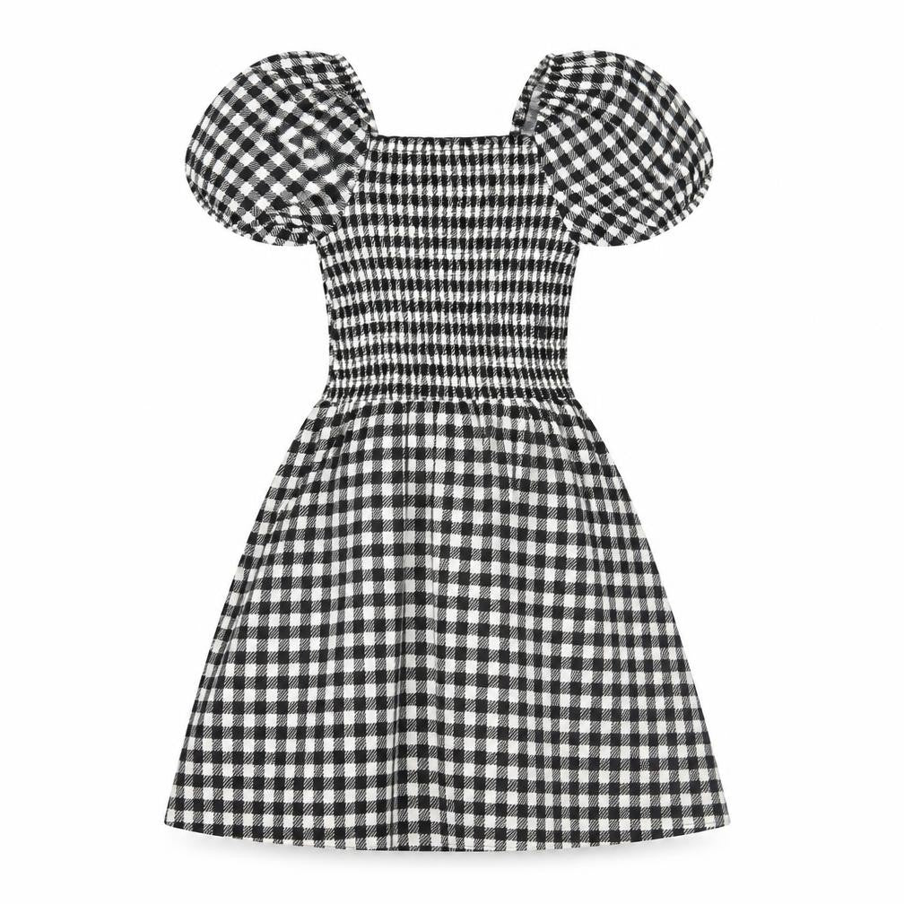 New Look Girls Black A-Line Check Dress, 10-11 Years, Puff Sleeves