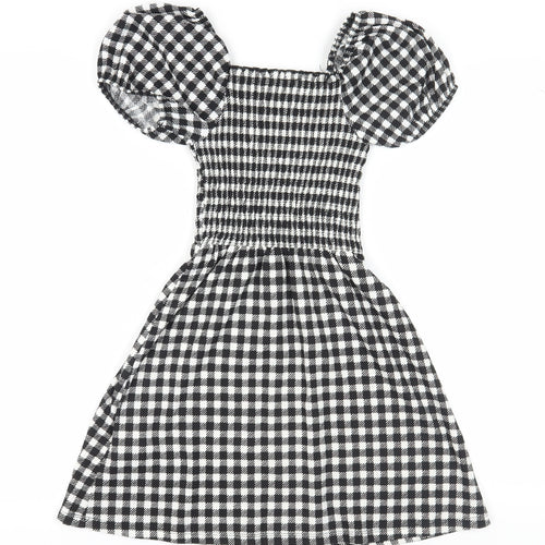 New Look Girls Black A-Line Check Dress, 10-11 Years, Puff Sleeves