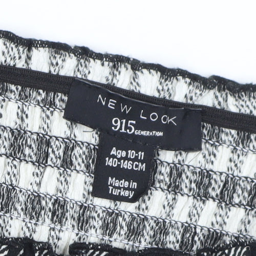 New Look Girls Black A-Line Check Dress, 10-11 Years, Puff Sleeves