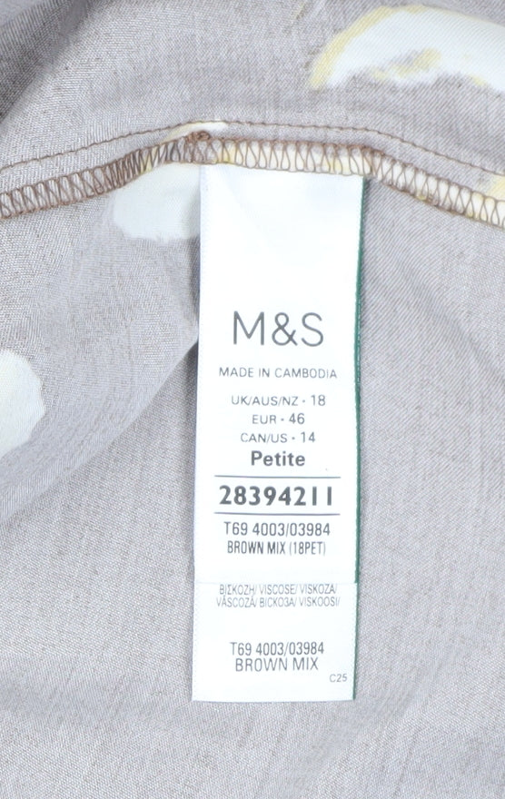 Marks and Spencer Women's Brown Floral Shift Dress Size 18