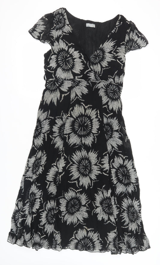 Marks and Spencer Women's Black Floral A-Line Dress Size 14