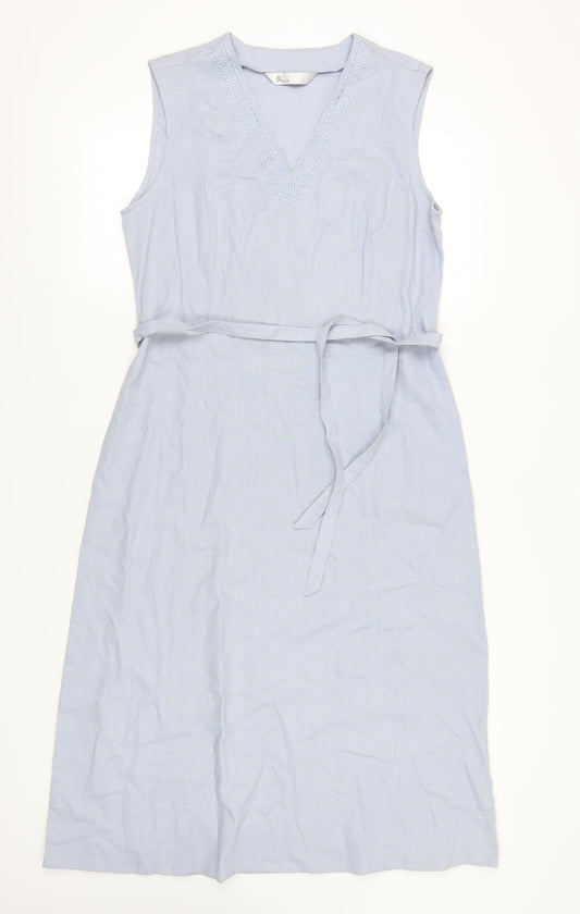 BHS Women's Blue Linen Blend Knee-Length Shift Dress