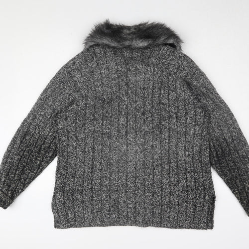 Casamia Women's Grey Fur Trimmed Coatigan, One Size
