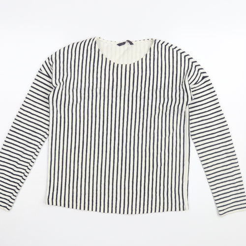 Marks and Spencer Women's White Striped T-Shirt Size 8