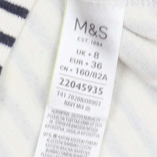 Marks and Spencer Women's White Striped T-Shirt Size 8