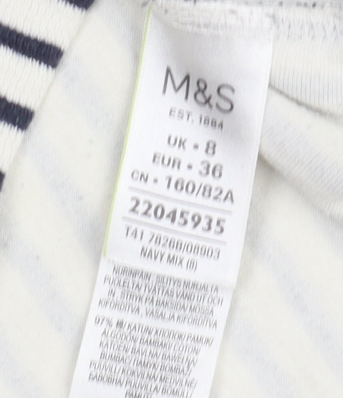 Marks and Spencer Women's White Striped T-Shirt Size 8