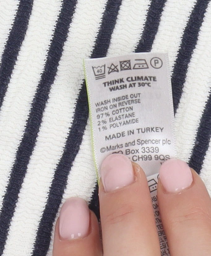 Marks and Spencer Women's White Striped T-Shirt Size 8