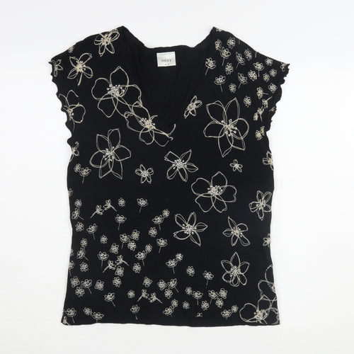 Next Women’s Black Floral V-Neck Jersey Top Size 16