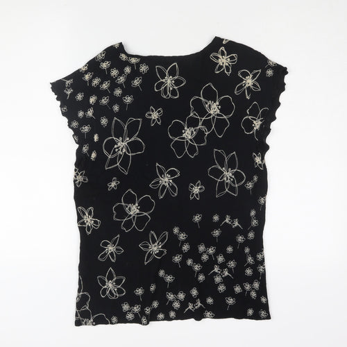 Next Women’s Black Floral V-Neck Jersey Top Size 16
