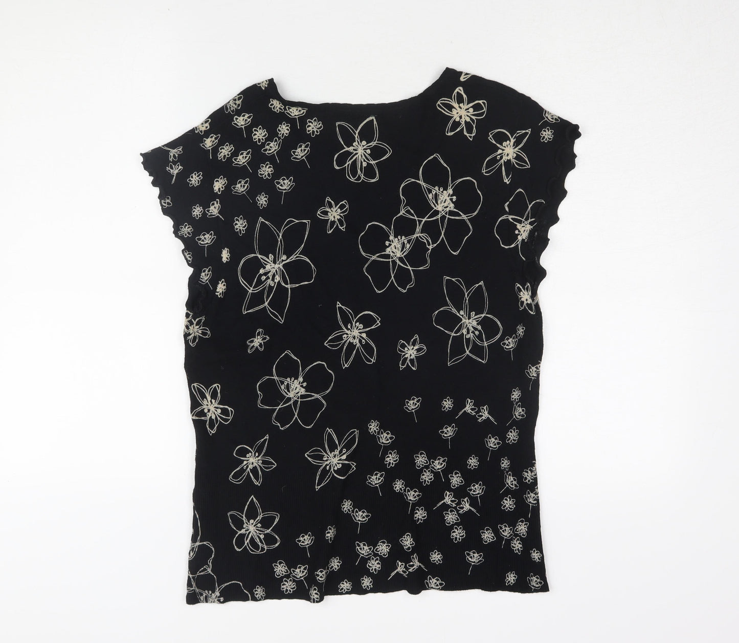 Next Women’s Black Floral V-Neck Jersey Top Size 16