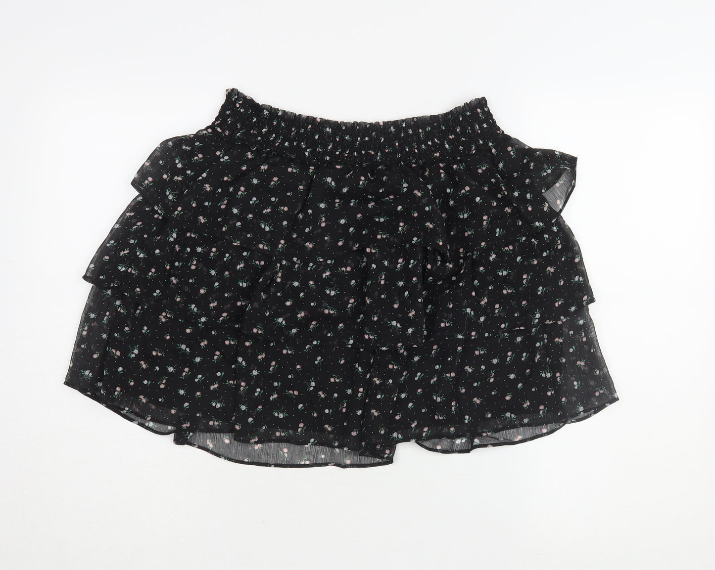 H&M Women's Black Mini Skirt, Size S, Floral Style