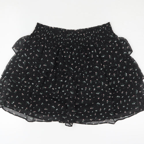 H&M Women's Black Mini Skirt, Size S, Floral Style