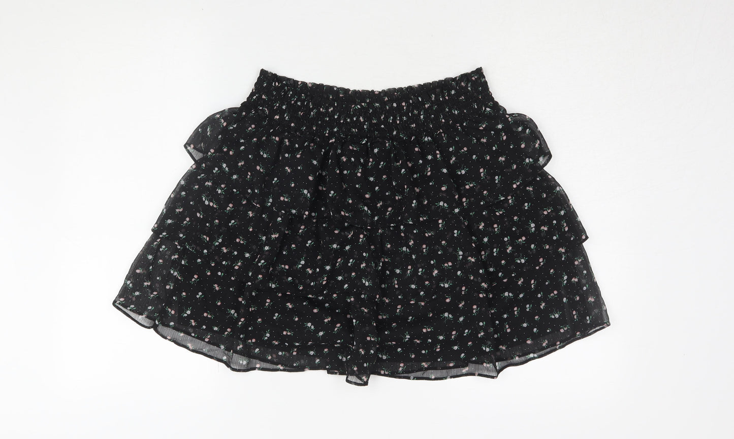 H&M Women's Black Mini Skirt, Size S, Floral Style