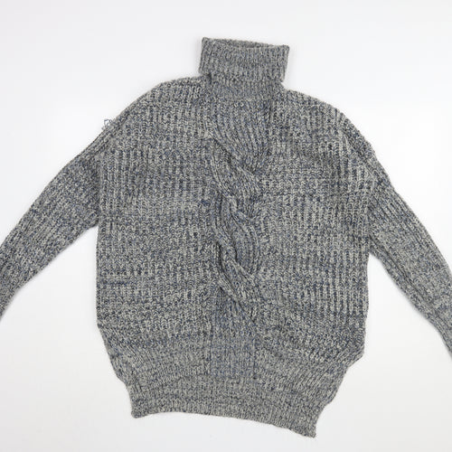 QED London Women's Grey Roll Neck Chunky Knit Jumper - L