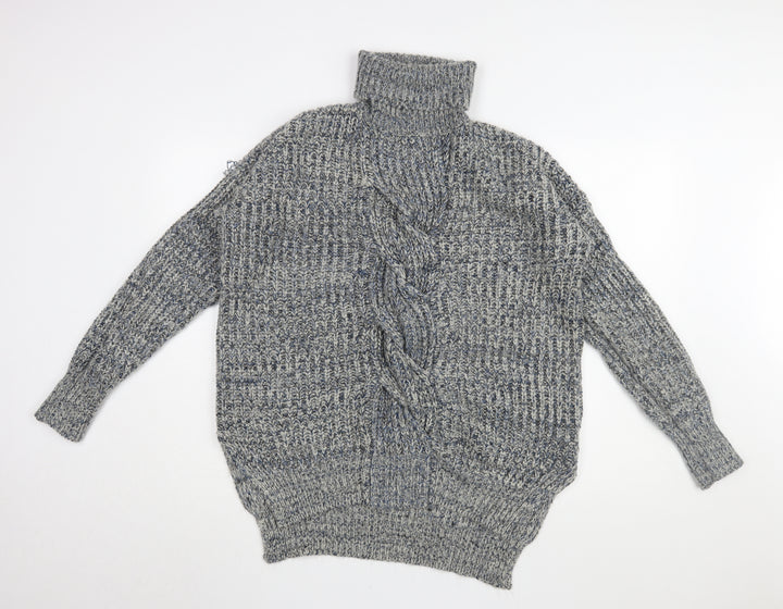 QED London Women's Grey Roll Neck Chunky Knit Jumper - L