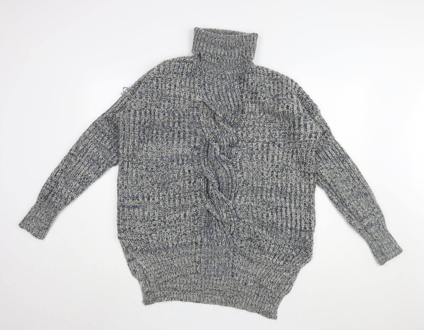 QED London Women's Grey Roll Neck Chunky Knit Jumper - L