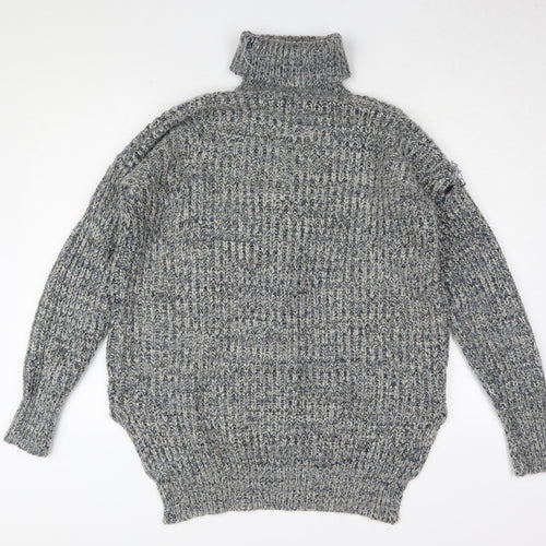 QED London Women's Grey Roll Neck Chunky Knit Jumper - L