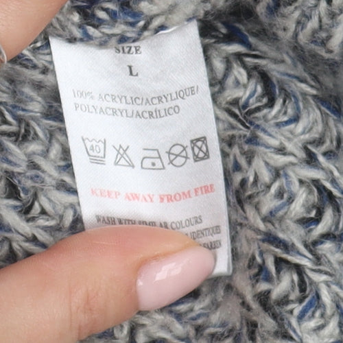 QED London Women's Grey Roll Neck Chunky Knit Jumper - L