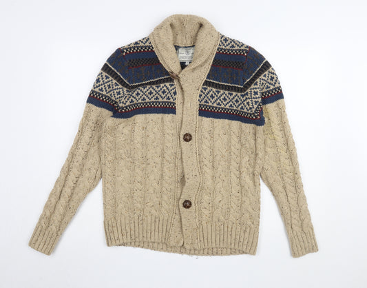 Next Men's Beige Cardigan, S, Cable-Knit Fair Isle