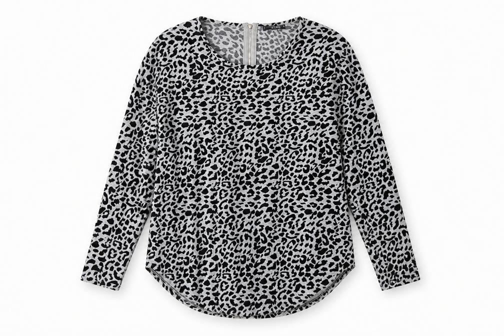Quiz Women's Grey Animal Print Long Sleeve Top M