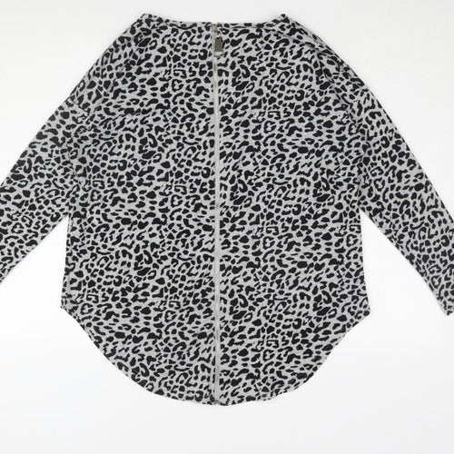Quiz Women's Grey Animal Print Long Sleeve Top M