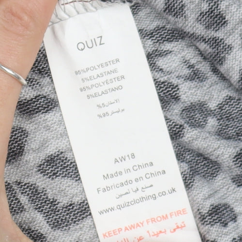 Quiz Women's Grey Animal Print Long Sleeve Top M
