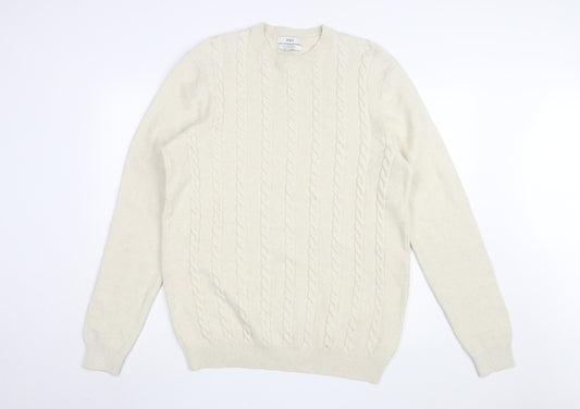 Marks and Spencer Men's White Cable-Knit Pullover L