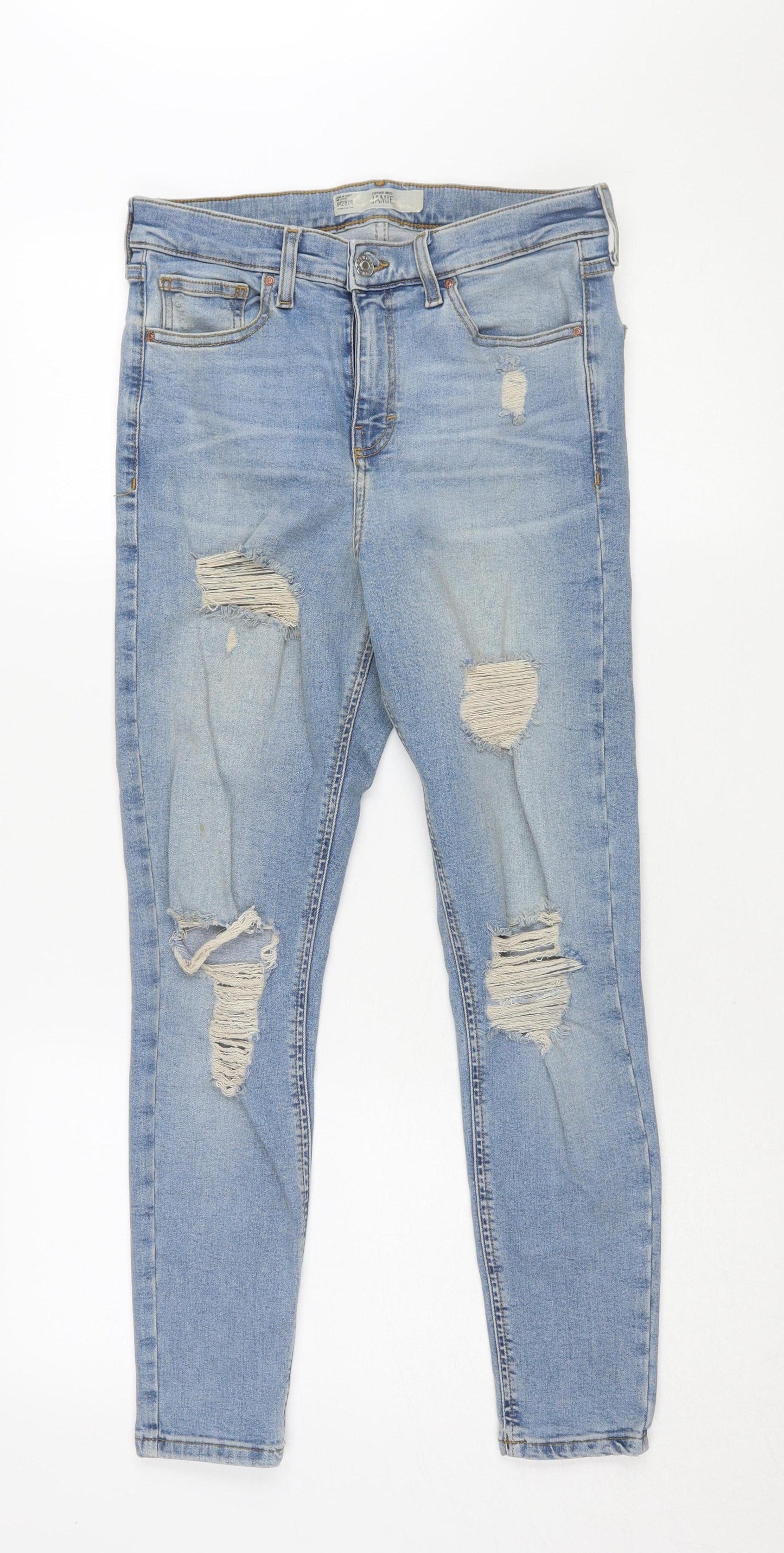 Topshop Women's Blue Skinny Jeans Size 10, Distressed, Cotton Blend
