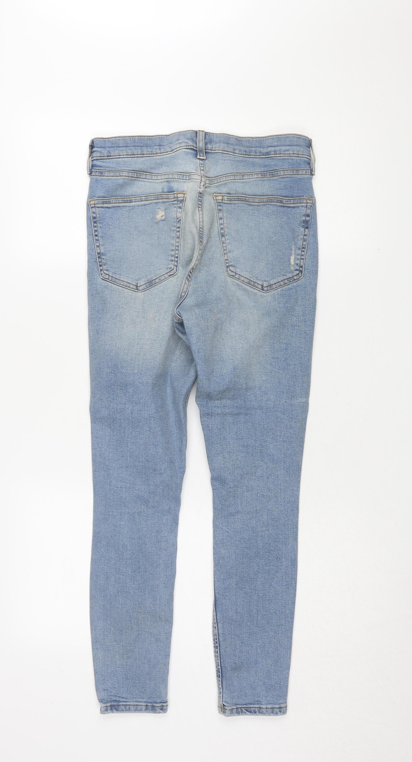 Topshop Women's Blue Skinny Jeans Size 10, Distressed, Cotton Blend