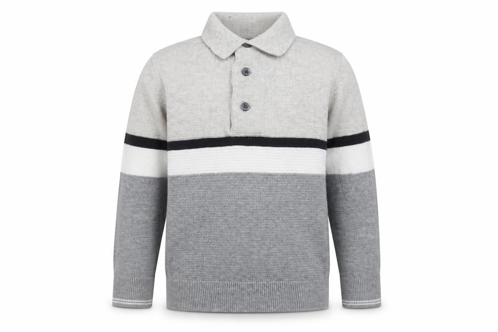 Front view of Next boys’' grey colourblock polo long sleeve 3-4 years