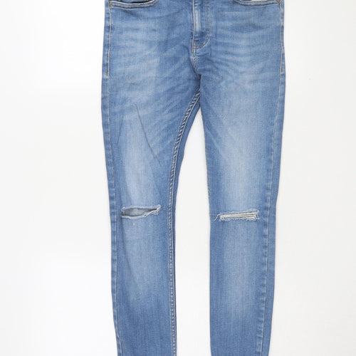 Topman Men's Blue Skinny Jeans Size 32R Distressed Denim