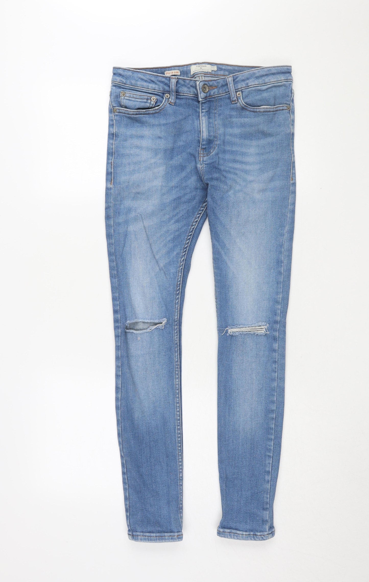 Topman Men's Blue Skinny Jeans Size 32R Distressed Denim