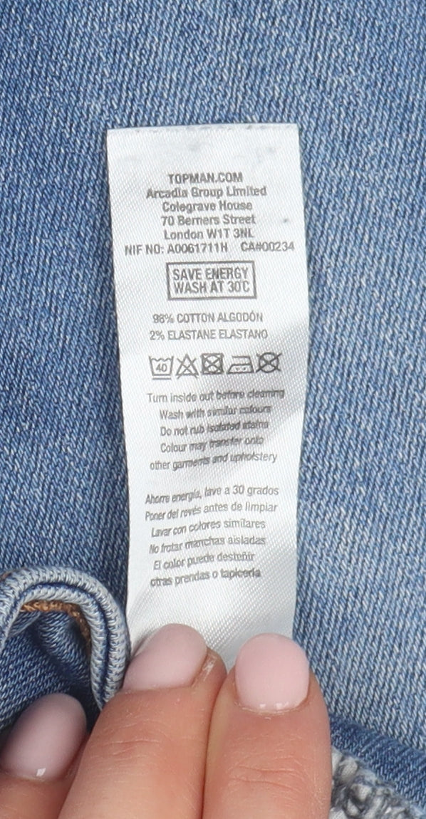 Topman Men's Blue Skinny Jeans Size 32R Distressed Denim
