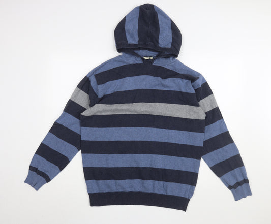 Dunnes Stores Men's Blue Striped Hoodie Pullover L