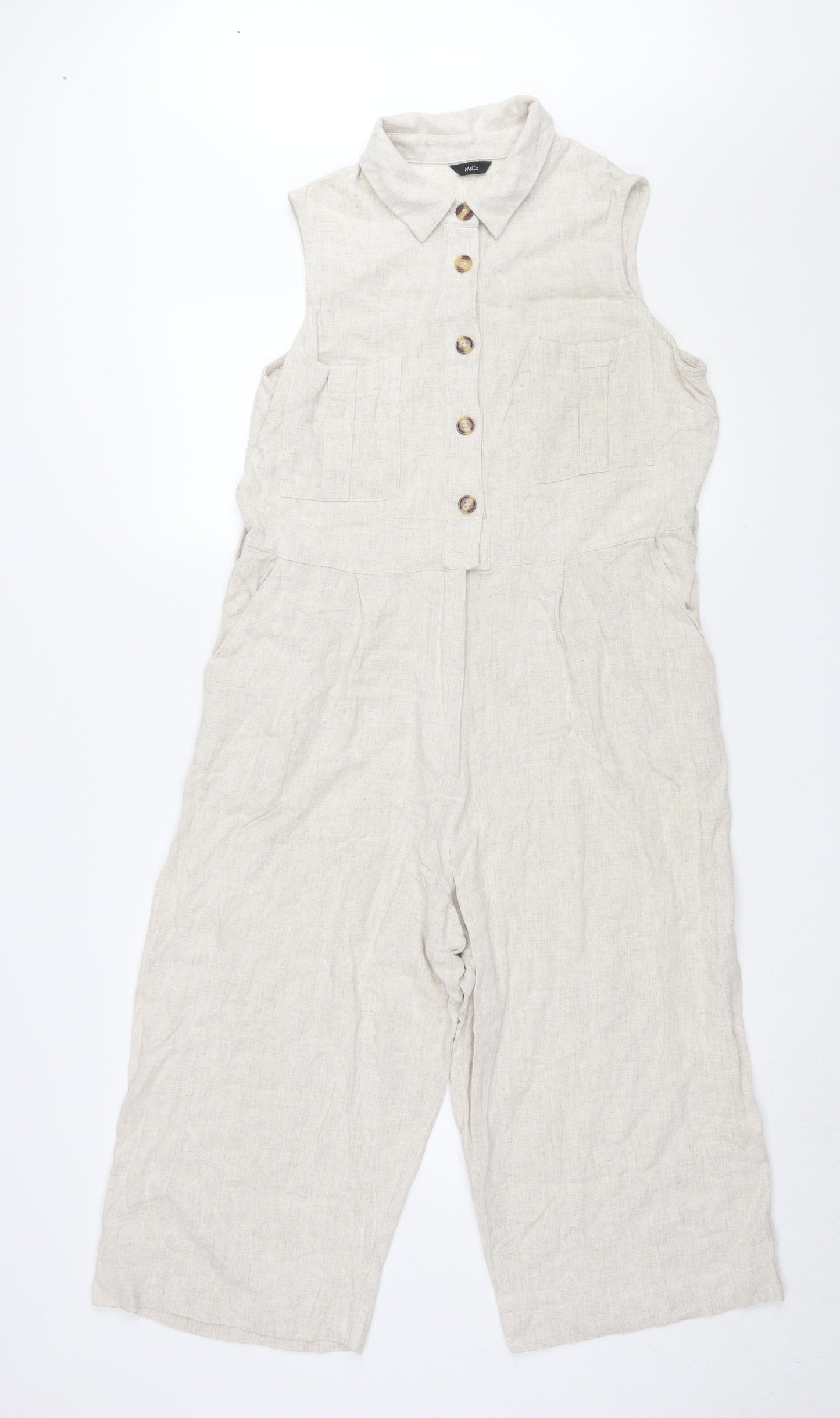 M&Co Women's Beige Collared Wide-Leg Jumpsuit, Size 12