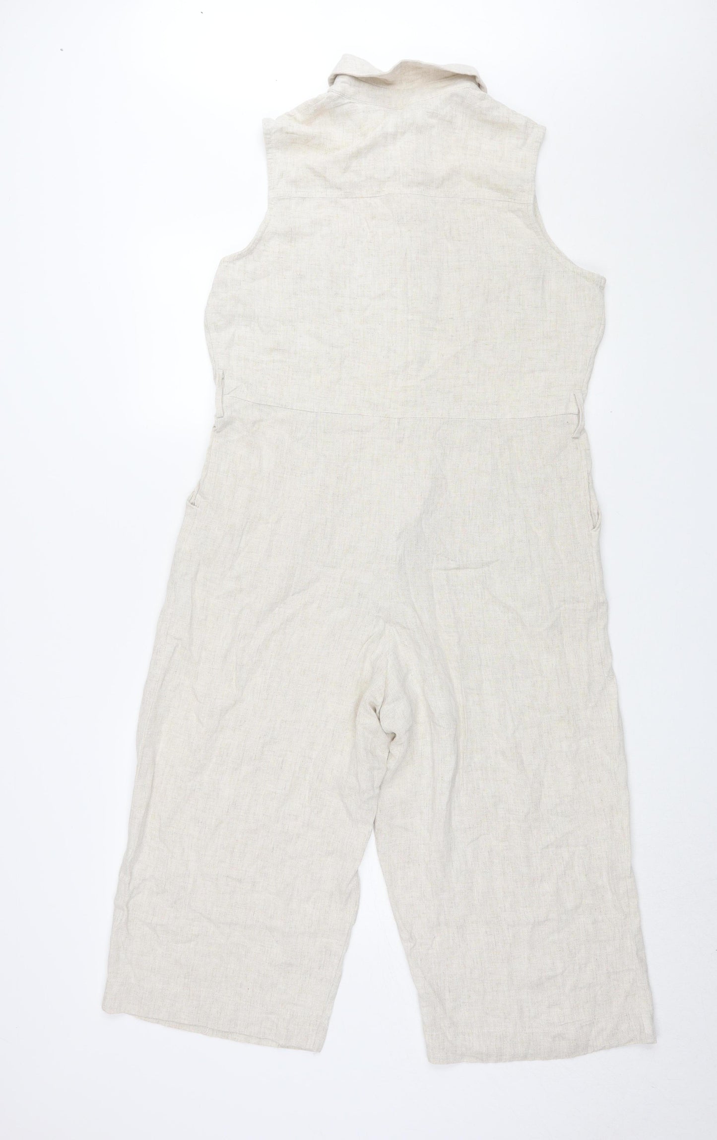 M&Co Women's Beige Collared Wide-Leg Jumpsuit, Size 12