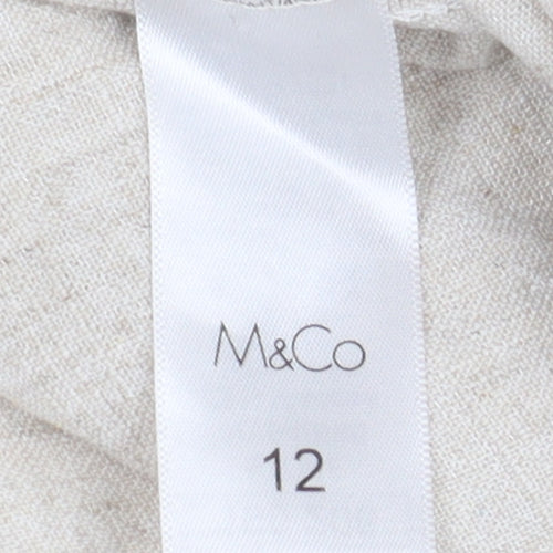 M&Co Women's Beige Collared Wide-Leg Jumpsuit, Size 12