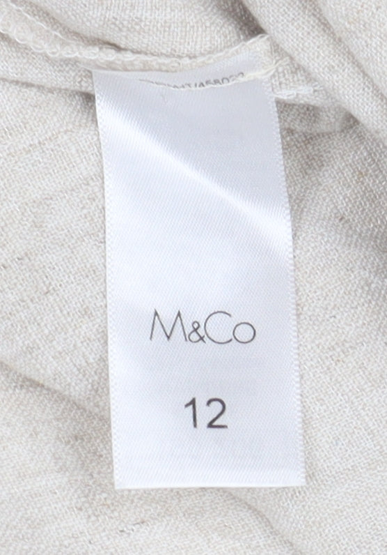 M&Co Women's Beige Collared Wide-Leg Jumpsuit, Size 12