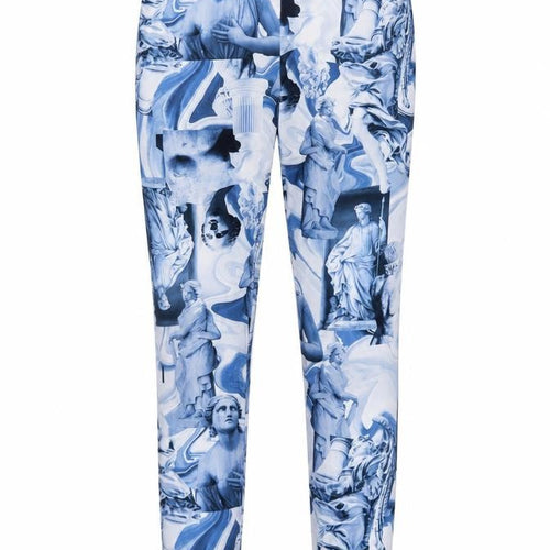 Monki Women's Blue Art Print Jegging Trousers, M, Casual