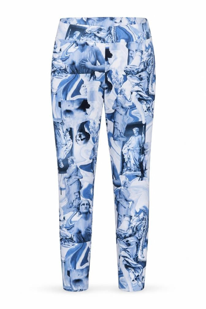 Monki Women's Blue Art Print Jegging Trousers, M, Casual