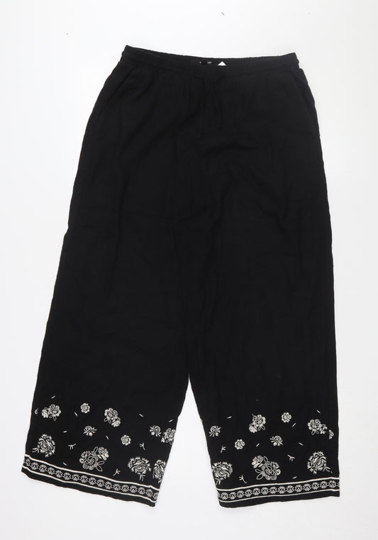 Next Women's Black Wide-Leg Floral Embroidered Trousers