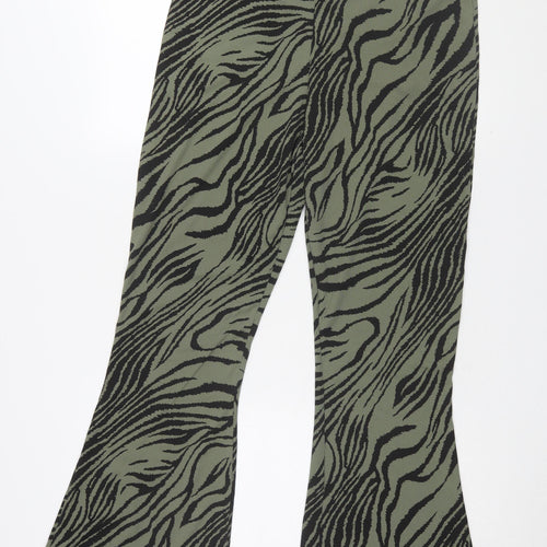 Boohoo Women's Green Animal Print Flared Trousers