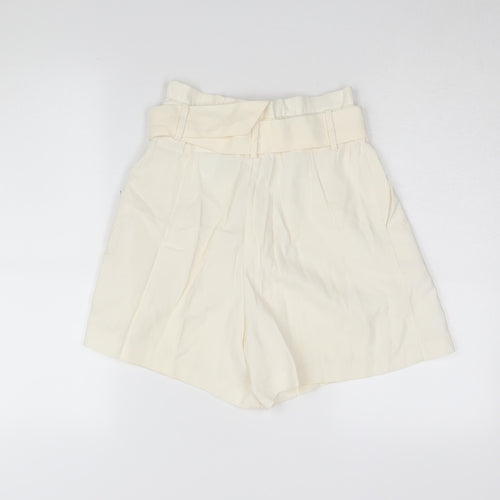 H&M Womens Ivory Paperbag Belted Shorts Size 8