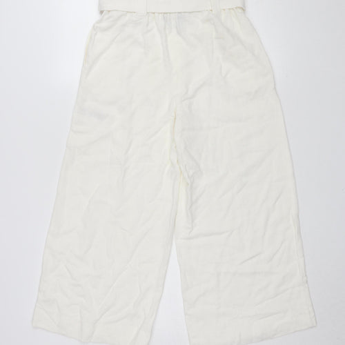 New Look Women's Ivory Wide-Leg Linen Blend Trousers Size 8