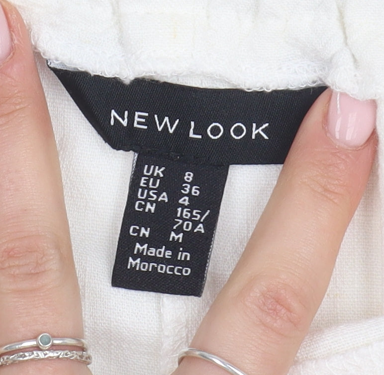 New Look Women's Ivory Wide-Leg Linen Blend Trousers Size 8